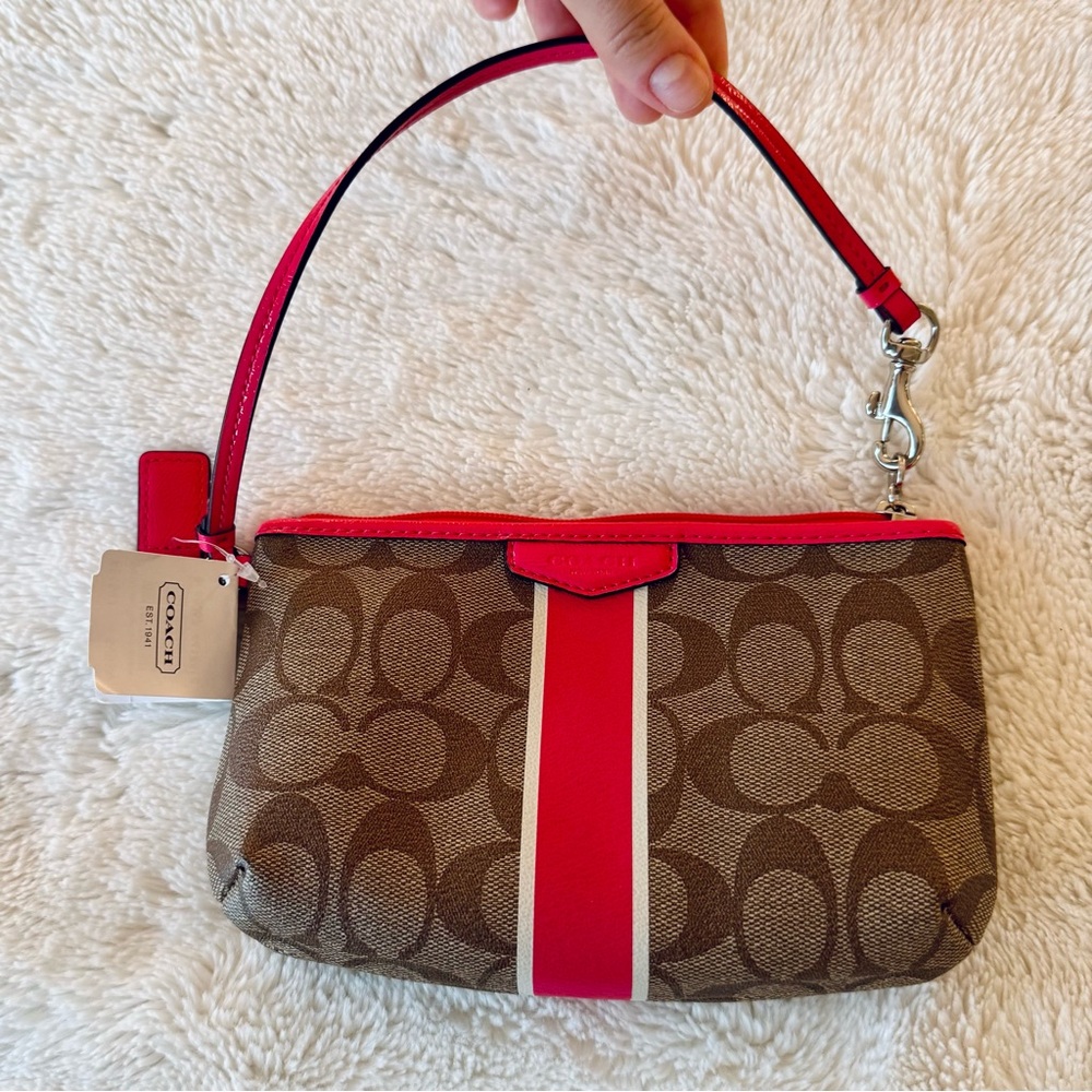 Coach Corner Zip Wristlet in Signature Canvas with Stripe - Picture 2 of 12